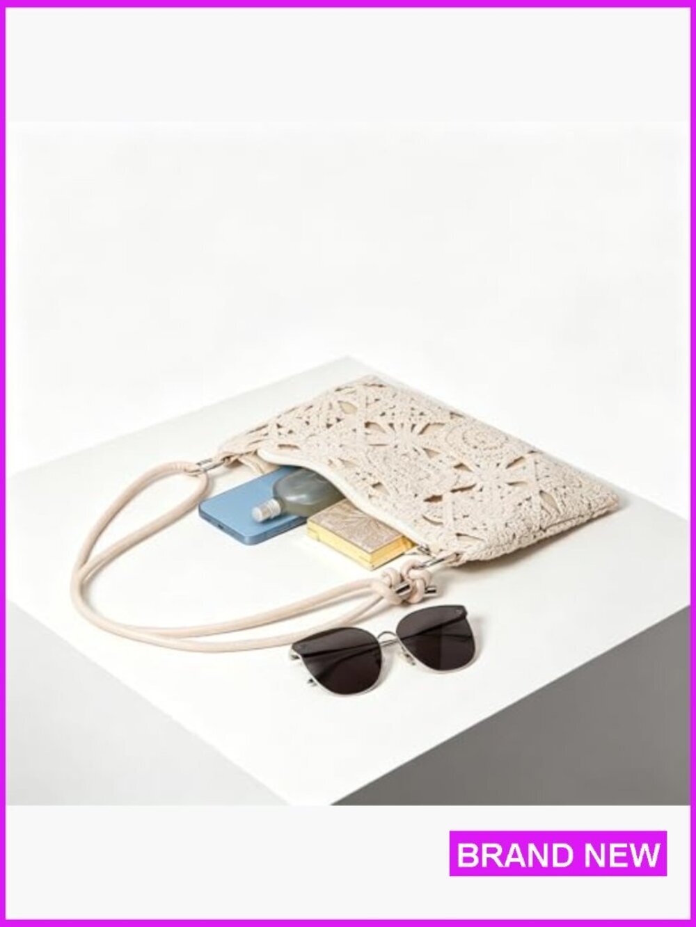 Floral Hollow Out Woven Boho Shoulder Bag Metal Clasp Summer Travel Beach - Picture 7 of 7